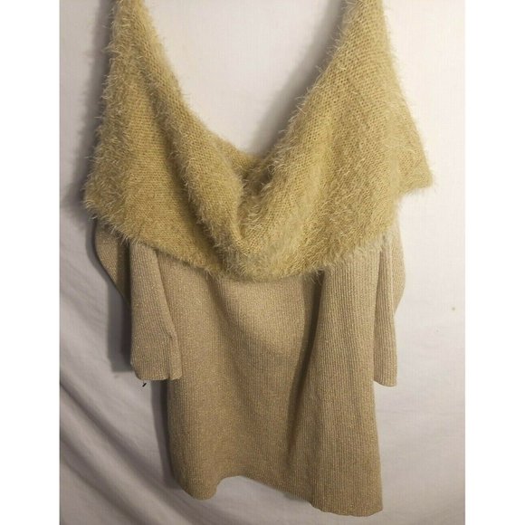 ^ NY Collection Women's Large NWT Knit Off Shoulder Gold Metallic Top … - Picture 4 of 6